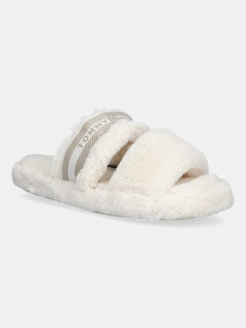 Tommy Hilfiger kapcie HILFIGER FUR SLIPPER kolor beżowy FW0FW08854 - zdjęcie produktu nr 1