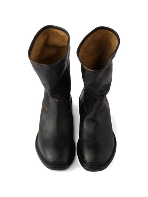 Prada Vintage-effect leather boots - Black