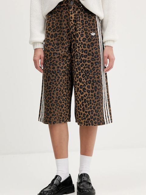 adidas Originals szorty jeansowe damskie kolor brązowy wzorzyste high waist KA2676 - zdjęcie produktu nr 1