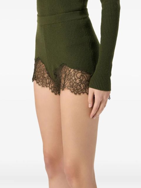 Blumarine ribbed lace-trimmed shorts - Green