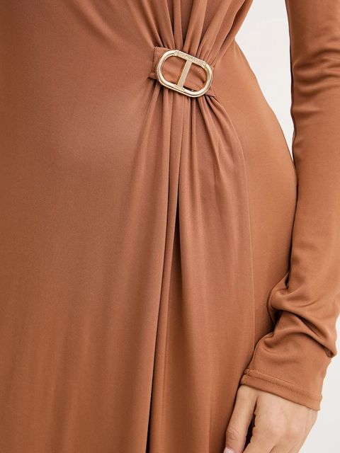 Twinset sukienka kolor brązowy maxi prosta 252TP2024