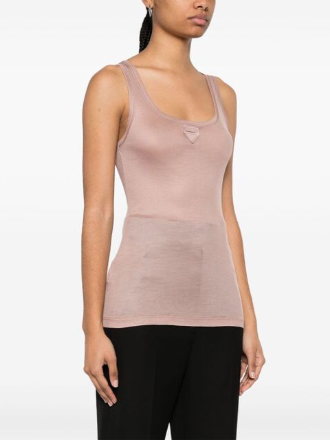 Prada triangle-appliqué silk top - Pink