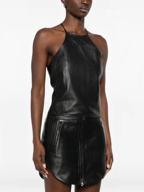 Diesel L-luvy logo-embossed leather top - Black