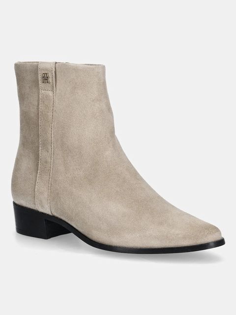 Tommy Hilfiger botki zamszowe TH SUEDE POINTY ZIP BOOTIE damskie kolor beżowy na słupku FW0FW08981 - zdjęcie produktu nr 1