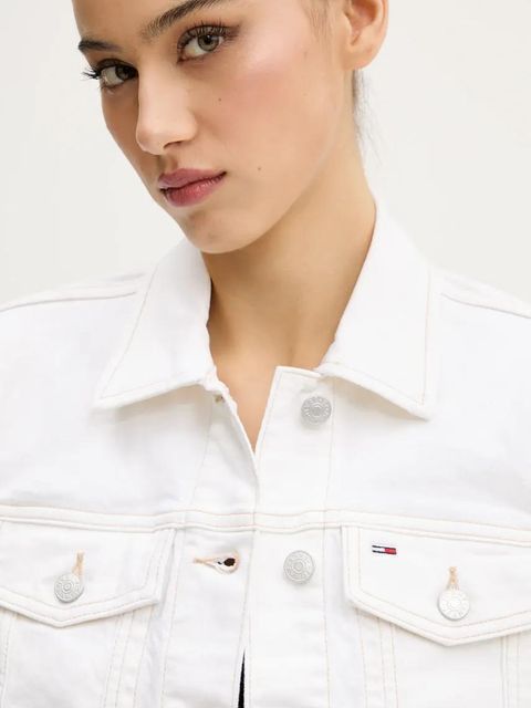 Tommy Jeans kurtka jeansowa kolor beżowy przejściowa DW0DW20121