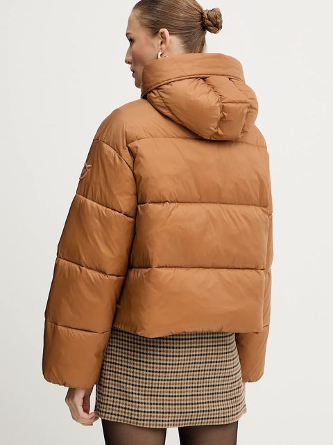 Pinko kurtka kolor brązowy zimowa oversize 105656 A2TF