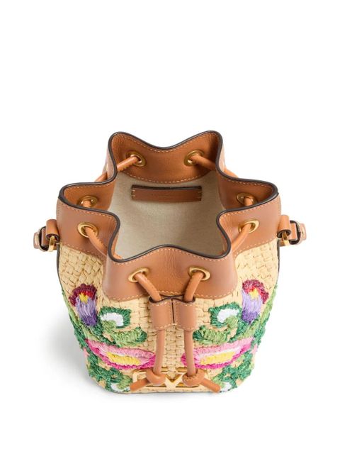 Valentino Garavani mini VLogo Signature embroidered bucket bag - Neutrals