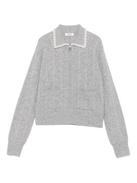 SANDRO pearl-embellished cable-knit cardigan - Grey - zdjęcie produktu nr 1