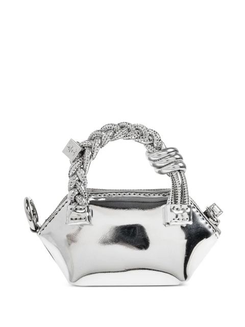 GANNI braided-handle metallic-effect pouch bag charm - Silver