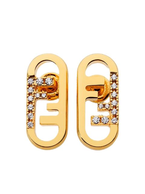 FENDI crystal-embellished metallic earrings - Gold