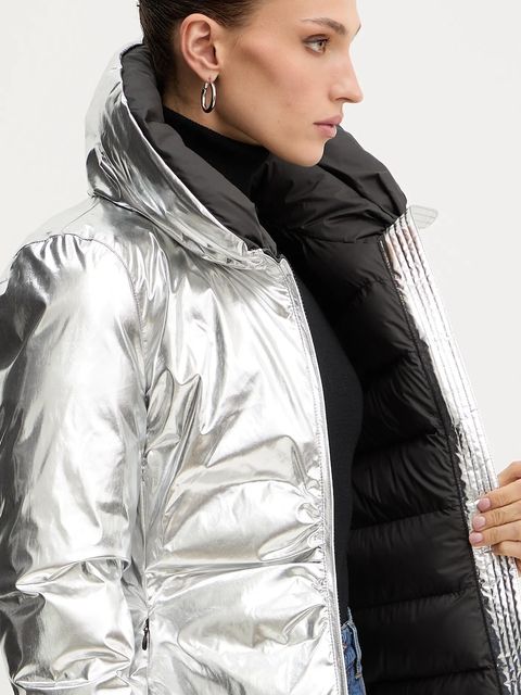 Pinko kurtka kolor srebrny zimowa 106019 A2ZD