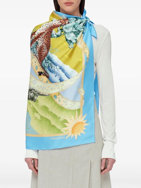 Ferragamo day & night print silk scarf - Blue