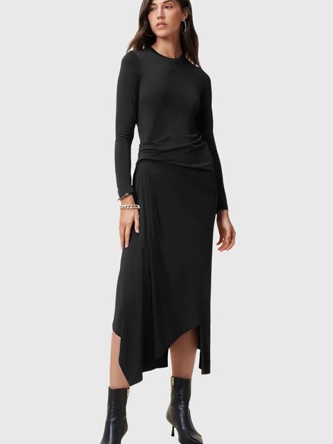 AllSaints sukienka RIVI kolor czarny midi dopasowana W007DC