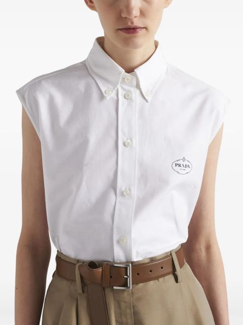 Prada logo-print sleeveless oxford shirt - White
