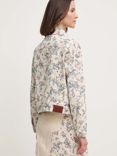 Pepe Jeans kurtka jeansowa REGULAR JACKET PAISLEY damska kolor beżowy przejściowa PL402409