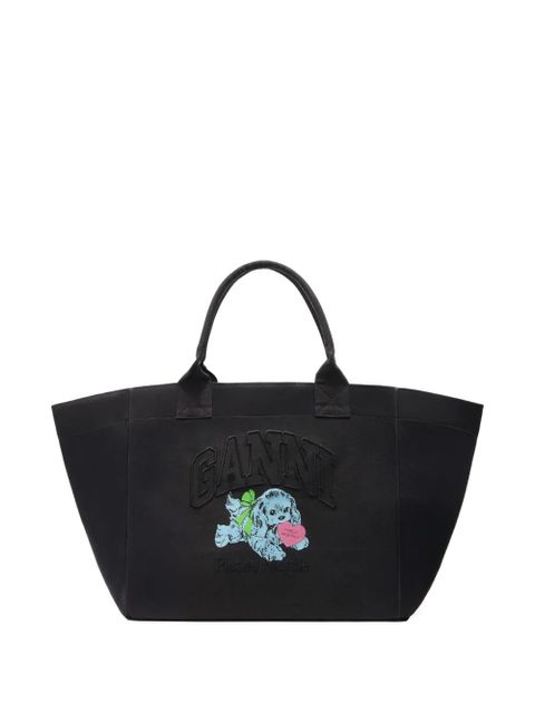 GANNI XXL logo-embellished canvas tote bag - Black