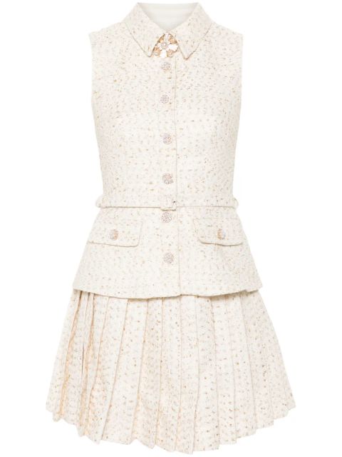 Self-Portrait bouclé dress - White
