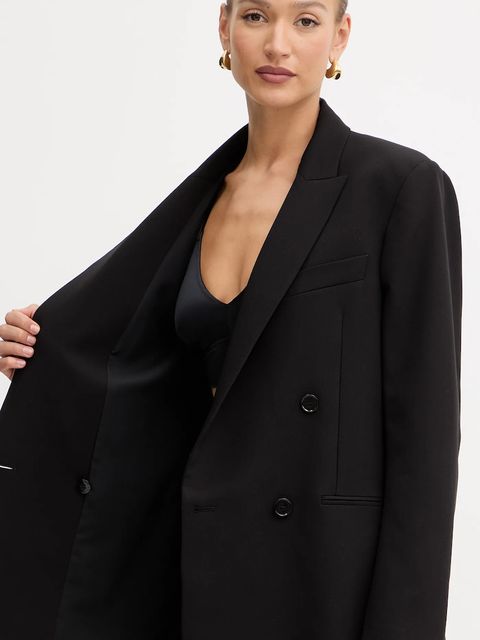 Patrizia Pepe marynarka kolor czarny dwurzędowa gładka 2S1543 A498