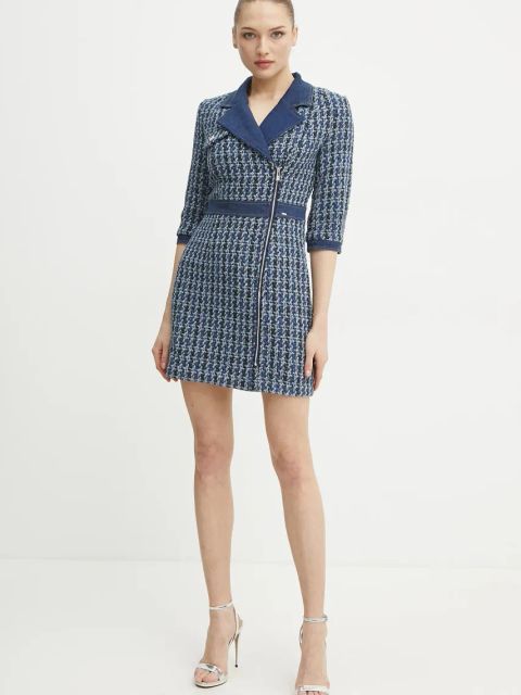 Morgan sukienka z domieszką wełny RETTI kolor niebieski mini dopasowana RETTI