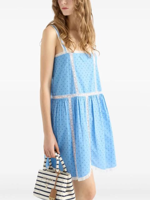 Prada logo-embroidered mini dress - Blue