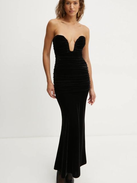 Bardot sukienka ELVIRA kolor czarny maxi dopasowana 59692DB