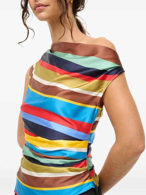 STAUD stripe one-shoulder top - Blue