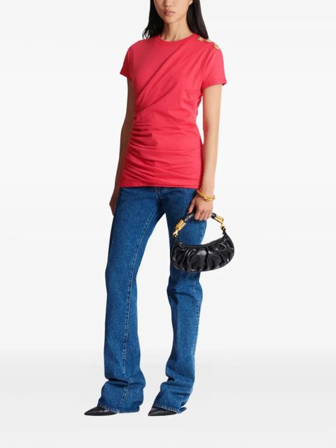 Balmain draped-detail button T-shirt - Pink