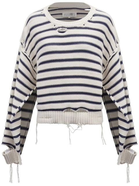 MM6 Maison Margiela crew-neck striped cotton jumper - White - zdjęcie produktu nr 1