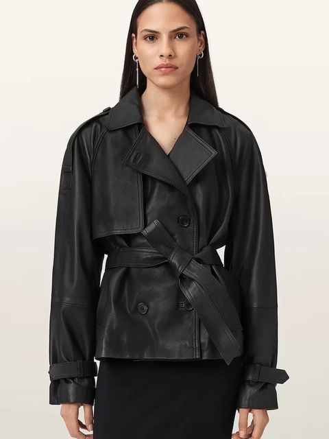 AllSaints trencz skórzany REED kolor czarny W035LD