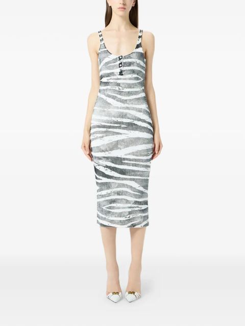 Blumarine zebra-print button-detail midi dress - White