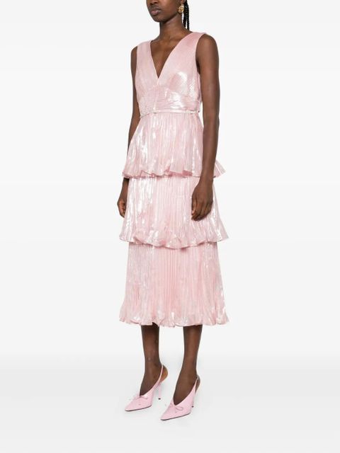 Self-Portrait pleated V-neck dress - Pink