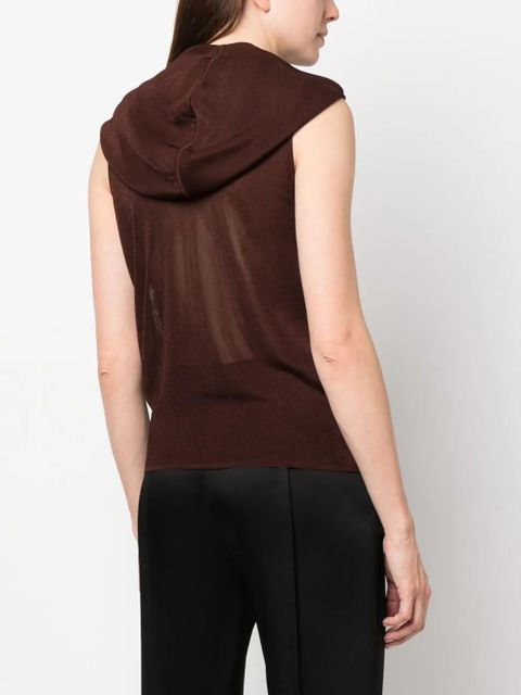 Saint Laurent sleeveless hooded mesh top - Brown