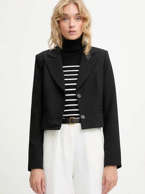 Answear.LAB marynarka kolor czarny jednorzędowa gładka