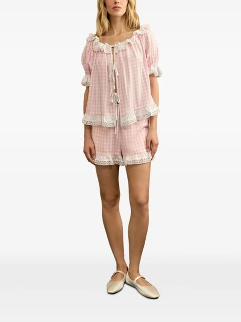Sleeper Romantica gingham ruffled lounge set - Pink