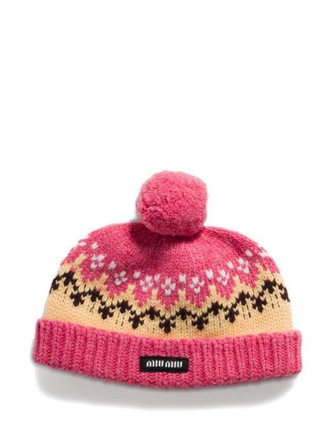 Miu Miu jacquard logo wool hat - Pink - zdjęcie produktu nr 1