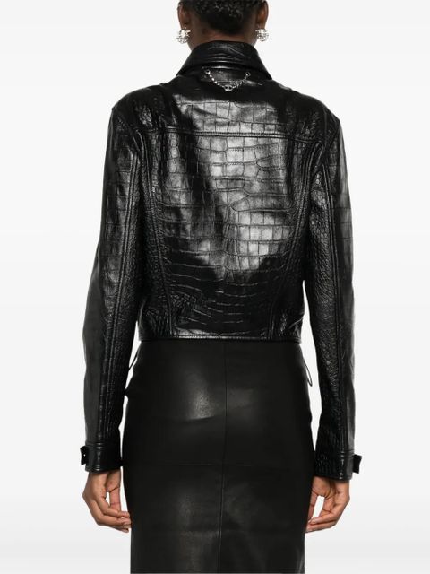 Rabanne crocodile-embossed leather jacket - Black