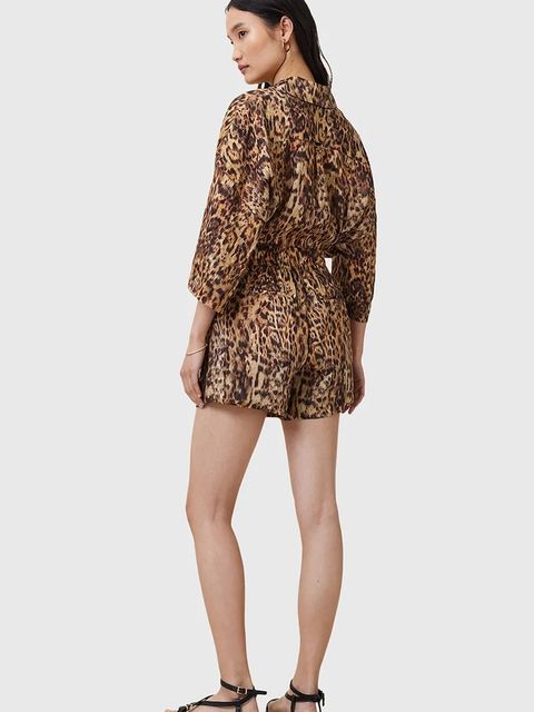 AllSaints szorty z domieszką jedwabiu CHARLI damskie kolor brązowy wzorzyste high waist W037TC