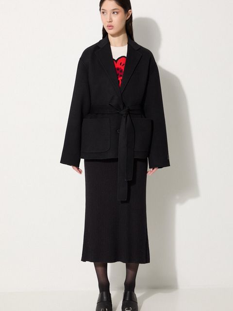 Kenzo kurtka wełniana Double Face Workwear Jacket kolor czarny przejściowa FE62VE2559WA.99