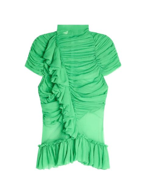DRIES VAN NOTEN ruffled silk top - Green - zdjęcie produktu nr 1