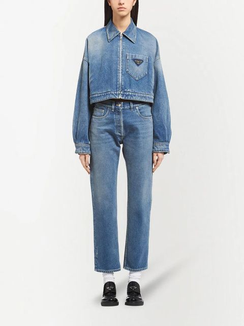 Prada cropped organic-denim jacket - Blue - zdjęcie produktu nr 2