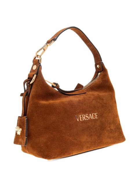 Versace logo-lettering suede tote bag - Brown