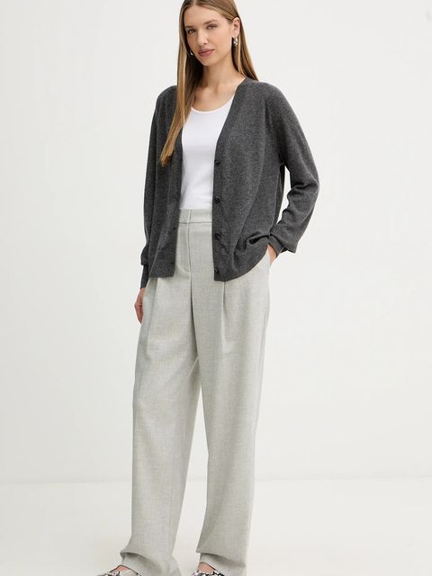 BOSS Orange spodnie z dodatkiem wełny damskie kolor szary proste high waist 50547679