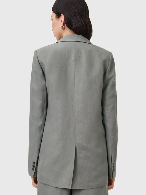 AllSaints marynarka z domieszką lnu AVERIE kolor szary jednorzędowa gładka W043QC - zdjęcie produktu nr 2