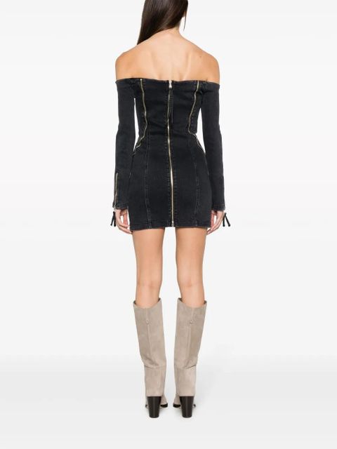 Blumarine off-shoulder zip-up denim dress - Black