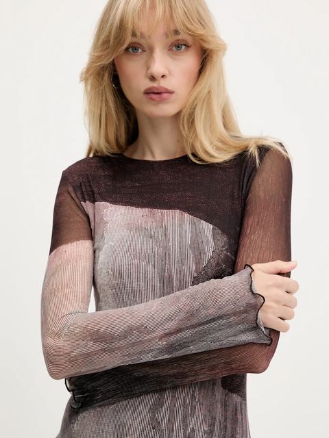 Desigual sukienka ABYSS LACROIX kolor brązowy midi dopasowana 25WWVK01