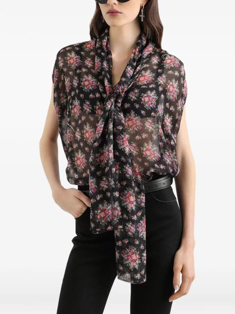 Dolce & Gabbana floral-print bow top - Black