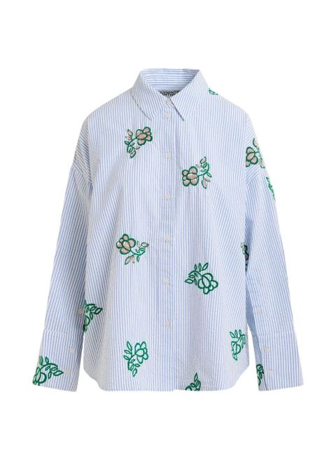 Essentiel Antwerp pinstripe floral-embroidered shirt - Blue - zdjęcie produktu nr 1