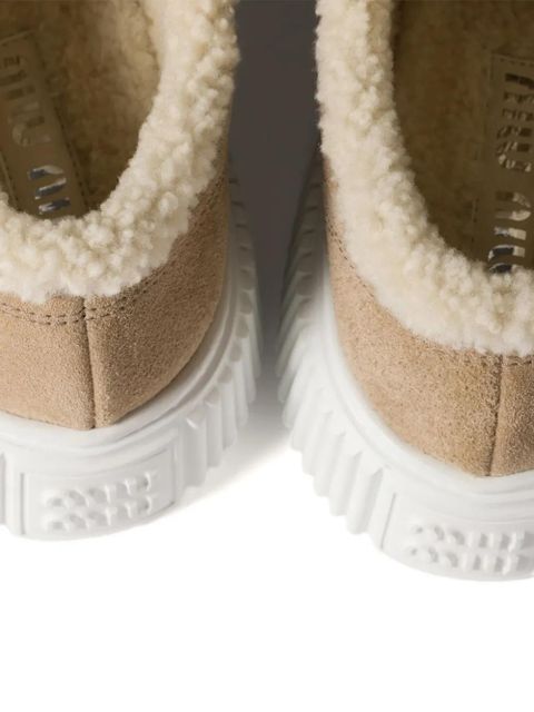 Miu Miu logo-embroidered suede sneakers - Neutrals