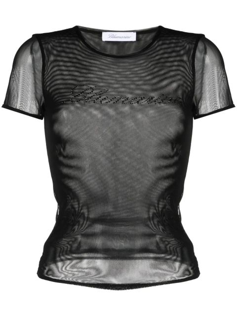 Blumarine logo-embellished mesh T-shirt - Black - zdjęcie produktu nr 1