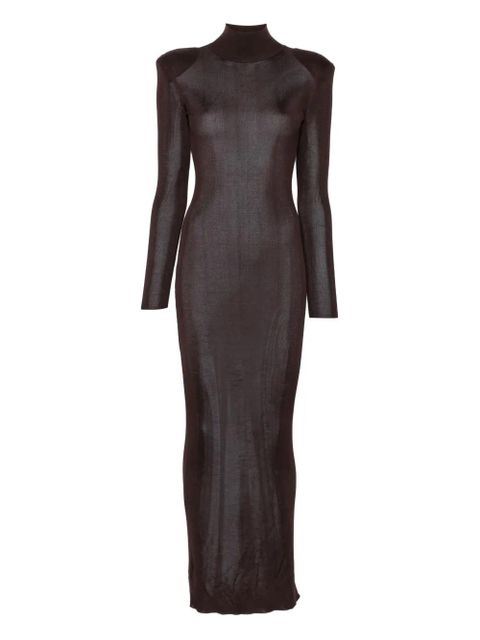 Self-Portrait turtleneck shoulder-padded dress - BROWN - zdjęcie produktu nr 1